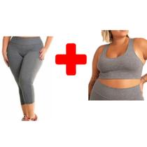 Kit Calça Capri e Cropped Nadador Suplex Grosso Plus Size G1 G2 G3 G4 Feminino Academia Fitness