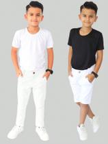 Kit Calça e Bermuda Infantil Masculina Sarja Com Regulagem