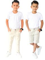 Kit Calça e Bermuda Infantil Masculina Sarja Com Regulagem