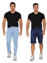 Kit calça e bermuda masculina clara e escura slim com laycra