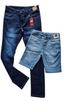 Kit Calça jeans e bermuda com elastano masculino infantil Tam 10