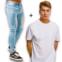 Kit Calça Jeans Skinny + Camiseta Manga Curta Algodão Masculina 466