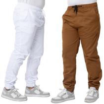 Kit Calça jogger Slim Conforto Duravel Sarja Branco Caramelo