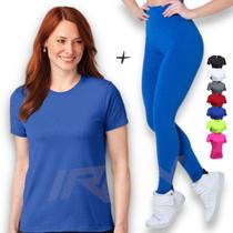 Kit Calça Legging Cós Alto + Camiseta Academia Fitness Corrida Dry PLT 386 - IRON