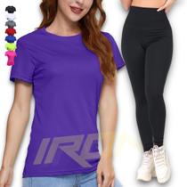 Kit Calça Legging Cós Alto + Camiseta Corrida Academia Fitness Dry PLT 384