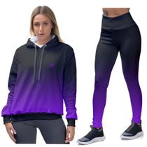 Kit Calça Legging Feminina Blusa Moletom Capuz Conjunto Degrade