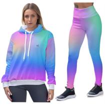 Kit Calça Legging Feminina Blusa Moletom Capuz Conjunto Degrade