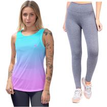 Kit Calça Legging Feminina Camisa Regata Cavada Blusa Sem Transparência