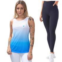 Kit Calça Legging Feminina Camisa Regata Cós Alto Proteção UV50