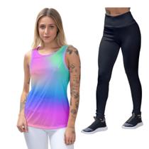 Kit Calça Legging Feminina Camisa Regata Musculação Caminhada Térmica Proteção UV50