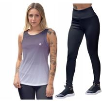 Kit Calça Legging Feminina Camisa Regata Proteção UV50 Caminhada Fitness Térmica Slim