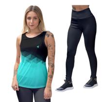 Kit Calça Legging Feminina Camisa Regata Proteção UV50 Caminhada Fitness Térmica Slim