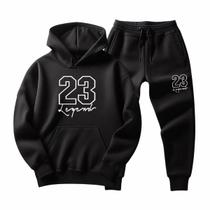 Kit Calça Moletom e Blusa 23 Legend Canguru Macio Estiloso Casual Confortavel Tendencia Inverno Frio