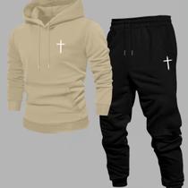 Kit Calça Moletom e Blusa Canguru Cruz Macio Estiloso Casual Confortavel Tendencia Inverno Frio