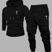 Kit Calça Moletom e Blusa Canguru Cruz Macio Estiloso Casual Confortavel Tendencia Inverno Frio