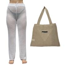 Kit Calça Prantola Feminina e Bolsa Saida de Praia Tricot Moda Verão