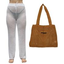 Kit Calça Prantola Feminina e Bolsa Saida de Praia Tricot Moda Verão