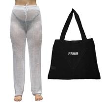 Kit Calça Prantola Feminina e Bolsa Saida de Praia Tricot Moda Verão