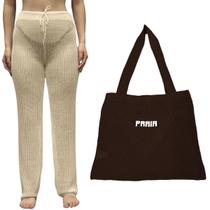 Kit Calça Prantola Feminina e Bolsa Saida de Praia Tricot Moda Verão