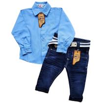 kit calça sarja + camisa jeans infantil bebe menino Tam P,M E G VESTE 0/24 meses