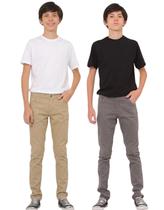 Kit Calça Sarja premium menino Juvenil Masculina Slim Moda Casual Dia a Dia Alta Qualidade com regulagem interna do 10 ao 16