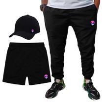 Kit Calça Tactel Short Tactel Moda Praia Boné Aba Curva