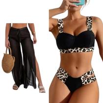 Kit Calça Tule + Biquini Neon Tiras Grossa Modelo Gringa