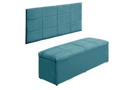 Kit Calçadeira e Painel Raissa 138 cm Suede Azul Turquesa