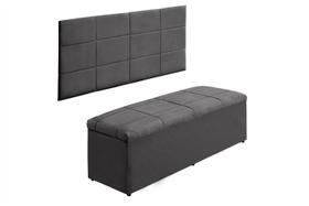 Kit Calçadeira e Painel Raissa 138 cm Suede Cinza