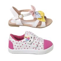 Kit Calçado Infantil Feminino Tênis Casual Menina E Sandália Kit Calçado Infantil Feminino Tênis Casual Menina E Sandália