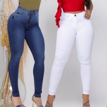 Kit Calças Jeans Skinny Moda Casual Festa Balada Cós Alto