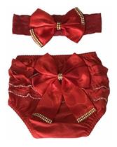 Kit Calcinha Bunda Rica Laço Faixa Cabelo Roupa Bebe Luxo