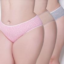 Kit Calcinha de Cotton Light Com 3 Peças P-M-G-GG-3G