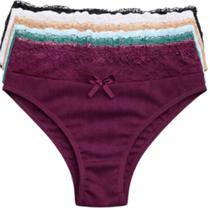 Kit Calcinha Feminina 7 Unidades Tecido Canelado Renda Confortável Cintura Alta Lingerie Cós Alto