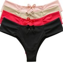 Kit Calcinha Feminina Com 4 Fio Duplo Lingerie Tanga Conforto Básico Microfibra Femenina Adulto