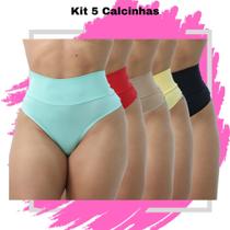 Kit Calcinhas Cós Alto Lisas Define Barriga Fio Duplo Calcinha Levanta Bumbum Premium