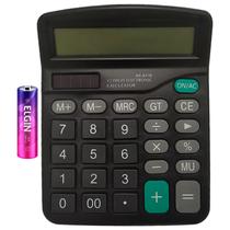Kit Calculadora de Mesa Display 12 Dígitos Raiz Quadrada Porcentagem para Comércio com Pilha AA Recarregável 2500 mAh