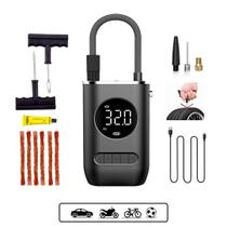 Kit Calibrador Digital Mini Compressor Portátil e Kit Reparo Pneu
