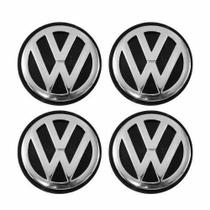 Kit Calota Miolo De Roda Vw Preto 51mm Emblema Cromado