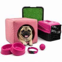 Kit Cama 3em1 Suede Pet Pequeno Sanitário Grama Transporte Acessórios