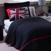 Kit Cama 4 Peças Solteiro Inove London Preto Vermelho - Tô Decorando