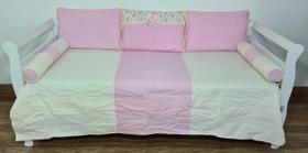 Kit Cama Babá Bicama 6 Pçs Quarto Laço Perola Floral Rosa com Palha