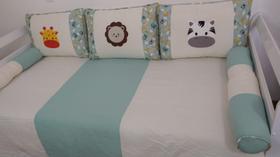 Kit Cama Babá Bicama 6 Pçs Quarto Safari Selva Leão Verde Com Palha