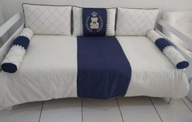 Kit Cama Babá Bicama 6 Pçs Quarto Ursa Tedy Azul Marinho com Palha