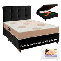 Kit Cama Box Bau + Cabeceira + Colchão Casal D33 + 2 Travesseiros Ortobom