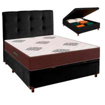 Kit Cama Box Bau + Cabeceira + Colchão Casal D45 Inovaflex - Preto Kit Cama Box Bau + Cabeceira + Colchão Casal D45 Inovaflex - Preto