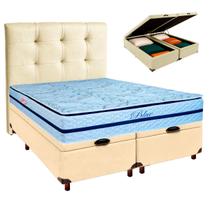 Kit Cama Box Bau + Cabeceira + Colchão Casal Molas Ensacadas - Blue - Paropas Kit Cama Box Bau + Cabeceira + Colchão Casal Molas Ensacadas - Blue - Paropas