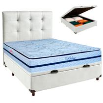 Kit Cama Box Bau + Cabeceira + Colchão Casal Molas Ensacadas - Blue - Paropas Kit Cama Box Bau + Cabeceira + Colchão Casal Molas Ensacadas - Blue - Paropas