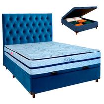 Kit Cama Box Bau + Cabeceira + Colchão Casal Molas Ensacadas - Blue - Paropas Kit Cama Box Bau + Cabeceira + Colchão Casal Molas Ensacadas - Blue - Paropas
