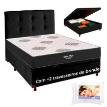 Kit Cama Box Bau + Cabeceira + Colchão Casal Molas Ensacadas Star Plus + 2 Travesseiros Ortobom